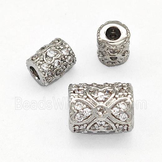 Copper Tube Beads Pave Zircon Platinum Plated