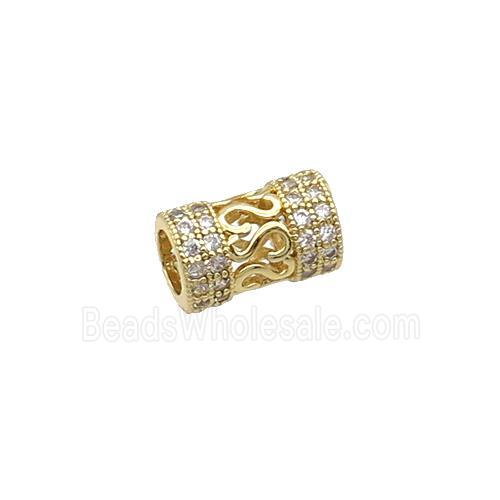 Copper Tube Beads Pave Zircon Large Hole Gold Plated