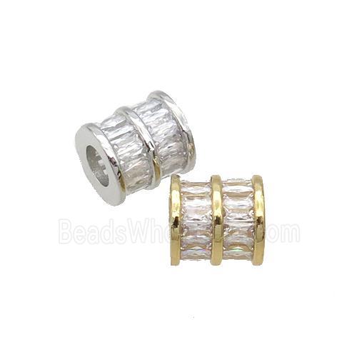 Copper Tube Beads Pave Zircon Large Hole Mixed