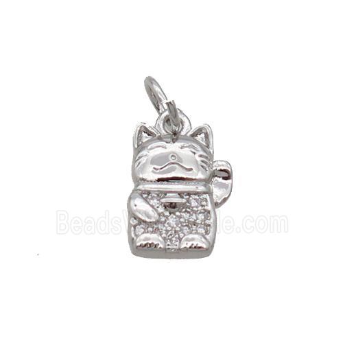 Copper Lucky Cat Pendant Pave Zircon Platinum Plated