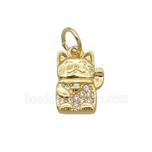 Copper Lucky Cat Pendant Pave Zircon Gold Plated