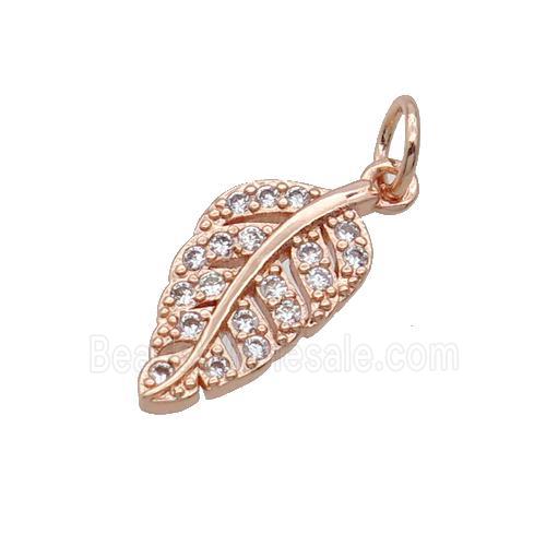 Copper Leaf Pendant Pave Zircon Rose Gold