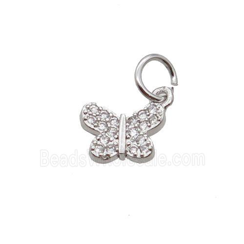 Copper Butterfly Pendant Pave Zircon Platinum Plated
