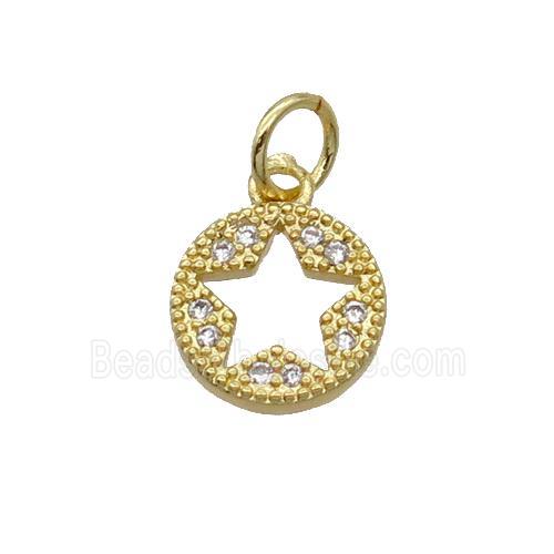 Copper Circle Star Pendant Pave Zircon Gold Plated