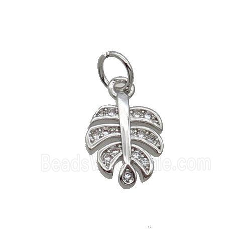 Copper Leaf Pendant Pave Zircon Platinum Plated