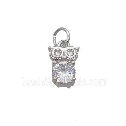 Copper Owl Pendant Pave Zircon Platinum Plated
