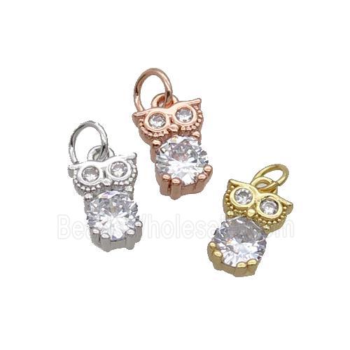 Copper Owl Pendant Pave Zircon Mixed