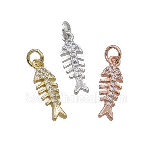 Copper Fishbone Pendant Pave Zircon Mixed