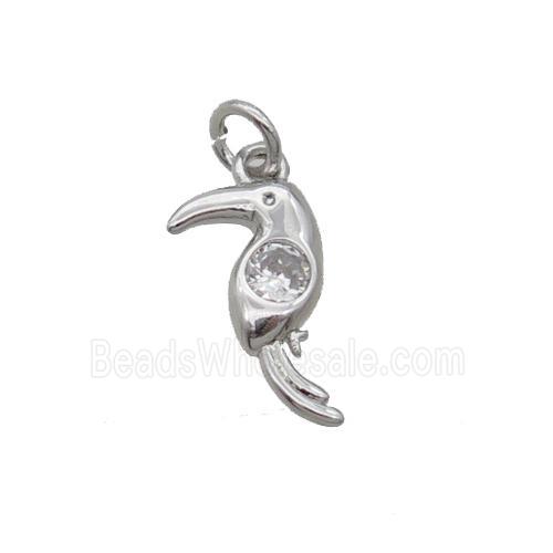 Copper Parrot Pendant Bird Pave Zircon Platinum Plated