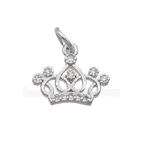 Copper Crown Pendant Pave Zircon Platinum Plated