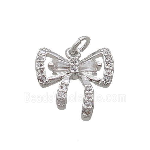 Copper Bow Pendant Knot Pave Zircon Platinum Plated