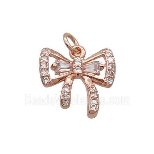 Copper Bow Pendant Knot Pave Zircon Rose Gold