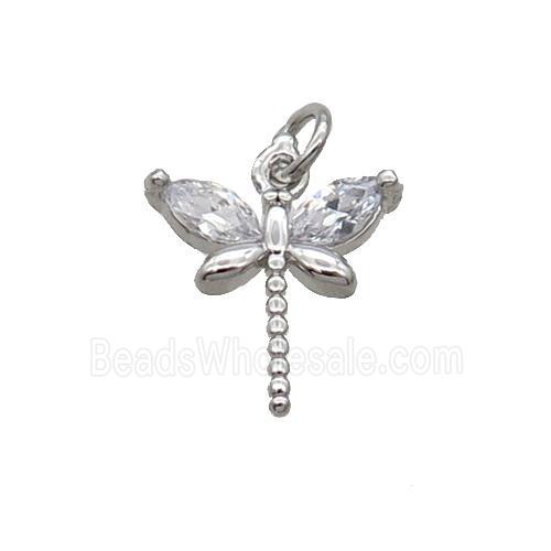 Copper Dragonfly Pendant Pave Zircon Platinum Plated
