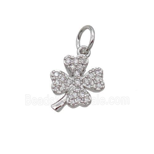 Copper Clover Pendant Pave Zircon Platinum Plated