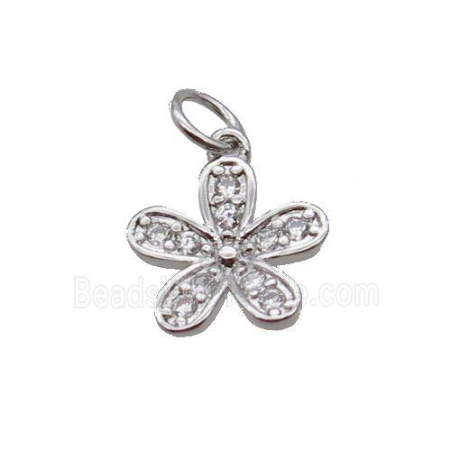 Copper Flower Pendant Pave Zircon Platinum Plated