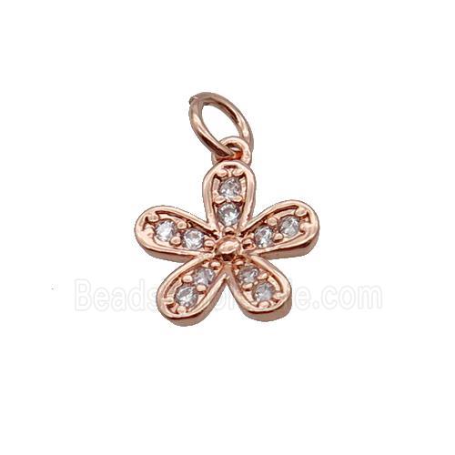 Copper Flower Pendant Pave Zircon Rose Gold