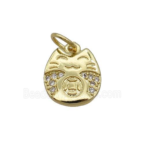 Copper Lucky Cat Pendant Pave Zircon Gold Plated