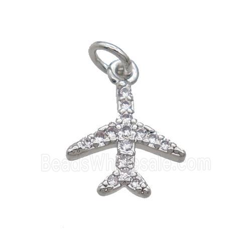 Copper Airplane Pendant Pave Zircon Platinum Plated