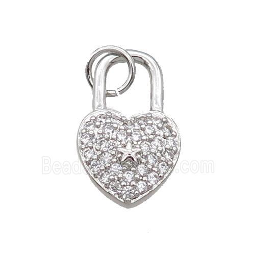 Copper Lock Pendant Pave Zircon Heart Platinum Plated
