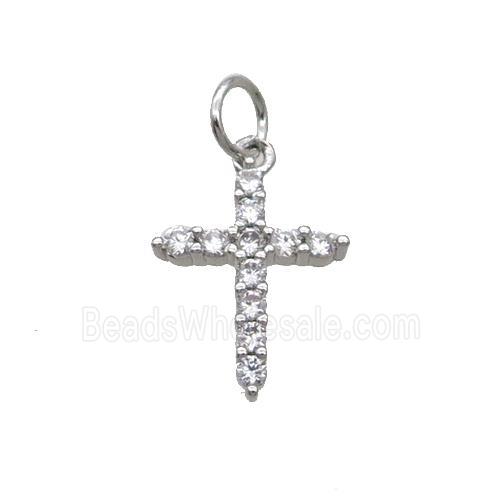 Copper Cross Pendant Pave Zircon Platinum Plated