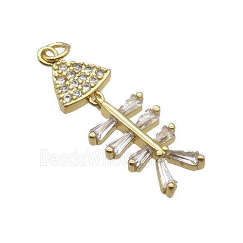 Copper Fishbone Pendant Pave Zircon Gold Plated