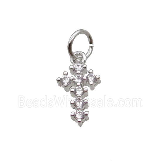Copper Cross Pendant Pave Zircon Platinum Plated
