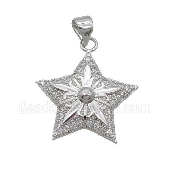 Copper Star Pendant Pave Zircon Platinum Plated