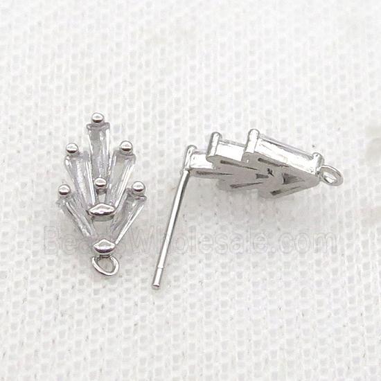 Copper Stud Earring Pave Zircon Platinum Plated