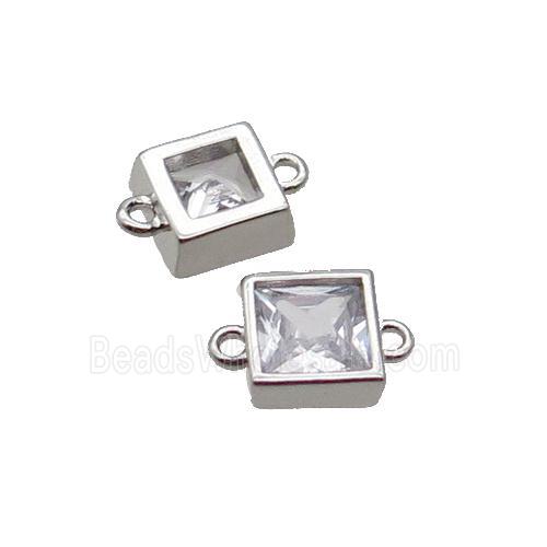Copper Square Connector Pave Zircon Platinum Plated
