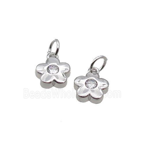 Copper Flower Pendant Pave Zircon Platinum Plated