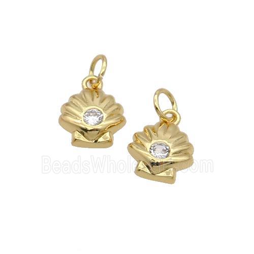 Copper Pendant Pave Zircon Shell Gold Plated