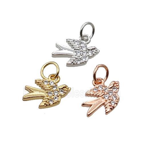 Copper Swallow Pendant Pave Zircon Birds Mixed