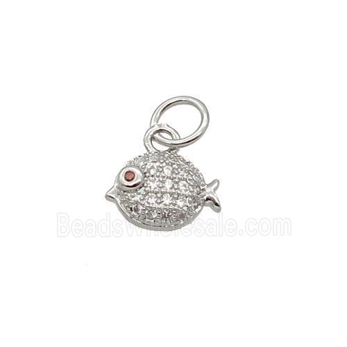 Copper Pufferfish Pendant Pave Zircon Platinum Plated