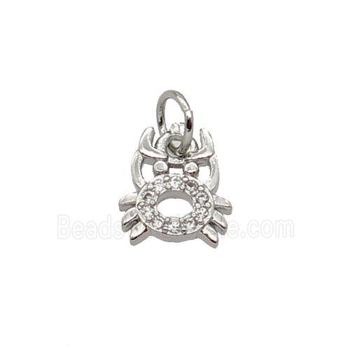 Copper Crab Charm Pendant Pave Zircon Platinum Plated