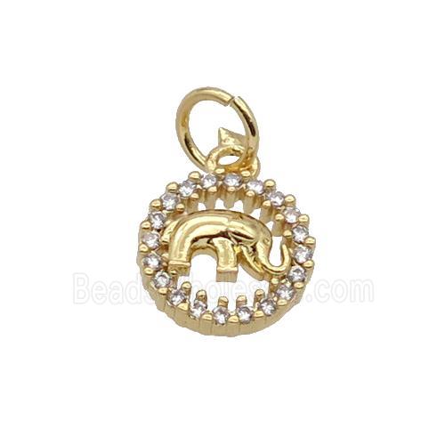 Copper Elephant Pendant Pave Zircon Circle Gold Plated