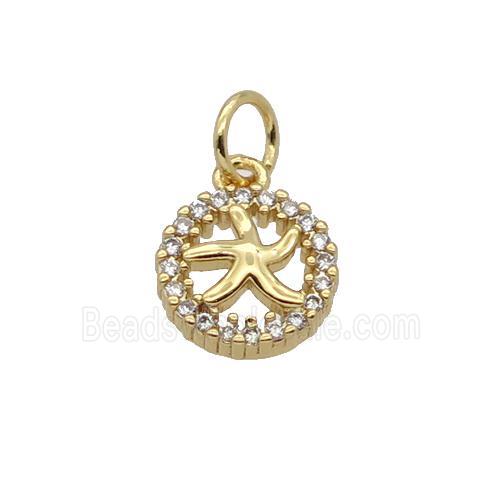 Copper Starfish Pendant Pave Zircon Circle Gold Plated