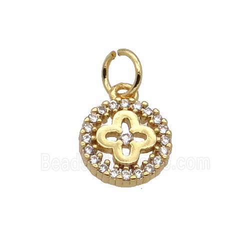 Copper Clover Pendant Pave Zircon Circle Gold Plated