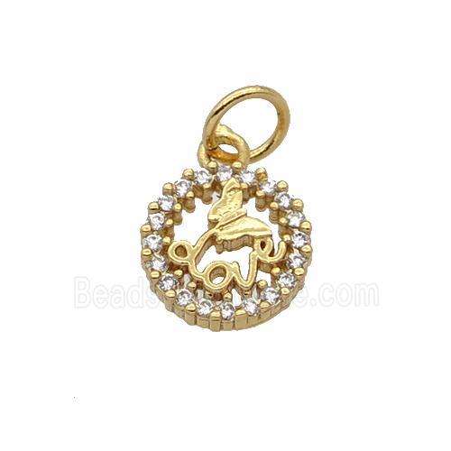 Copper LOVE Pendant Pave Zircon Circle Gold Plated