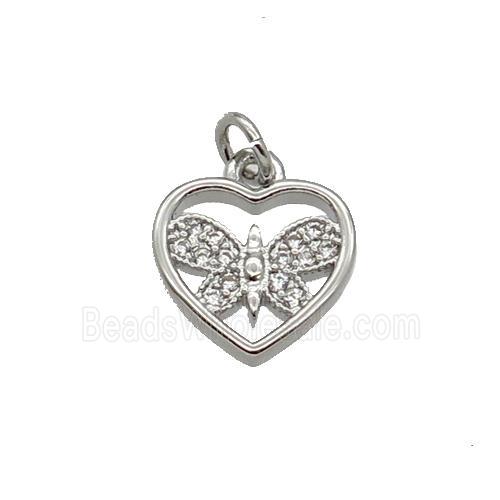 Copper Heart Pendant Pave Zircon Butterfly Platinum Plated
