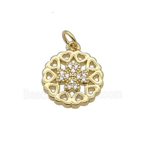 Copper Heart Pendant Pave Zircon Clover Gold Plated
