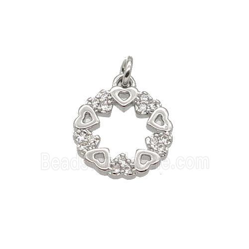 Copper Heart Pendant Pave Zircon Circle Platinum Plated