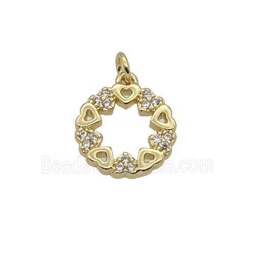 Copper Heart Pendant Pave Zircon Circle Gold Plated