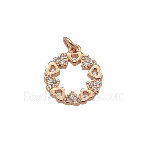 Copper Heart Pendant Pave Zircon Circle Rose Gold