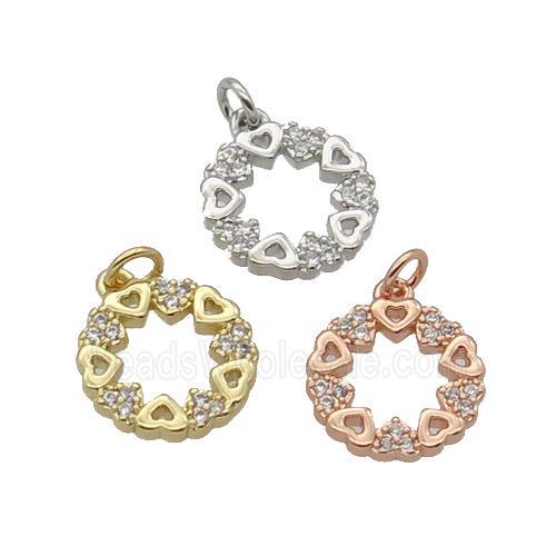 Copper Heart Pendant Pave Zircon Circle Mixed