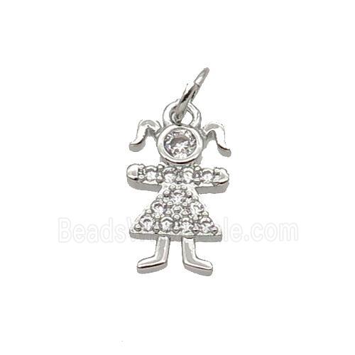 Copper Kids Girl Pendant Pave Zircon Platinum Plated