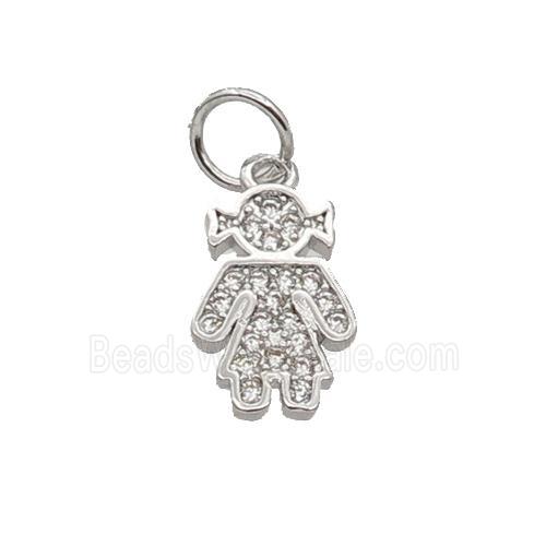 Copper Kids Girl Pendant Pave Zircon Platinum Plated