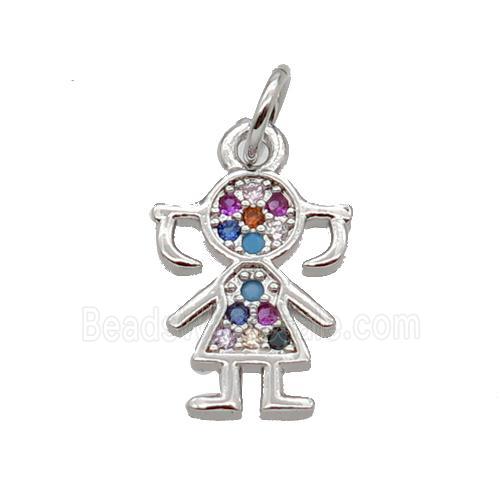 Copper Kids Girl Pendant Pave Zircon Platinum Plated