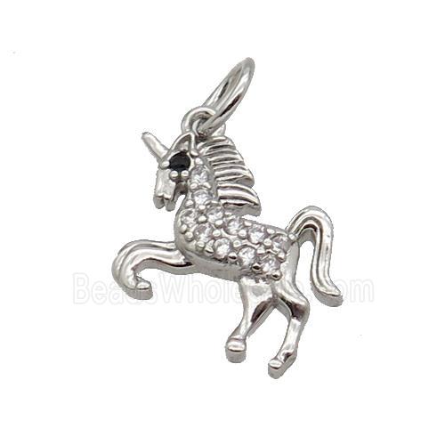Copper Unicorn Pendant Pave Zircon Charm Platinum Plated