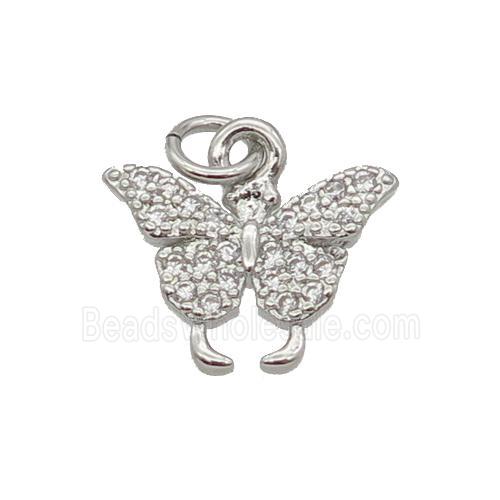 Copper Butterfly Pendant Pave Zircon Platinum Plated