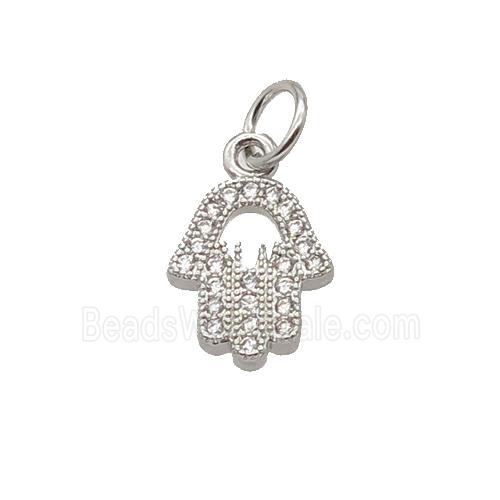 Copper Hamsahand Pendant Pave Zircon Platinum Plated